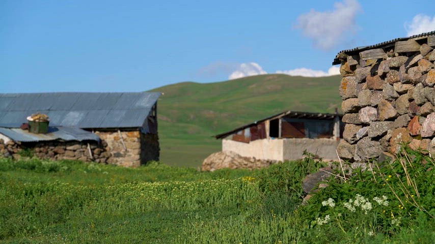 Erzurum yaylası taş yapılar yeşil ova kırsal doğa manzarası videosu
