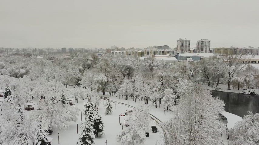 Göletli Parkı kar manzarası, kış, kar yağışı, şehir manzarası, gölet, doğa