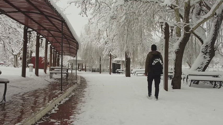 Elbistan kış parkı, karlı park, kar yağışı, kış manzarası, yürüyüş, karla kaplı ağaçlar