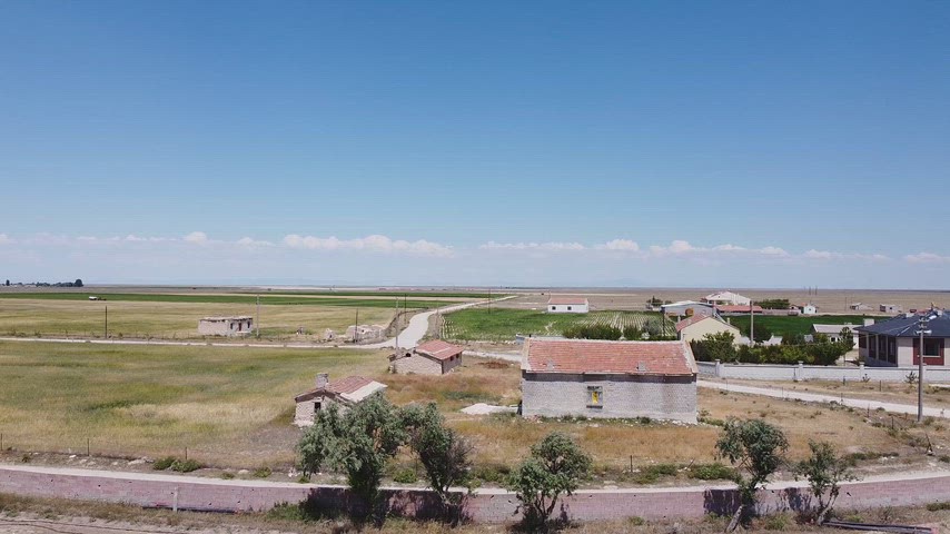 Konya Cihanbeyli tarım arazileri, kırsal yerleşim, tarla manzarası, havadan çekim